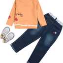 MAXIMGR Toddler Girl Clothes Baby Girl Outfits Cute Long Sleeve Cartoon Top + Jeans Pants Fall Winter Girls Clothing Sets (6 Years, Light Orange)