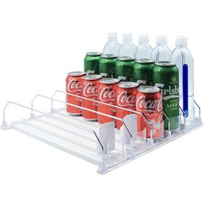 Drink Organizer for Fridge-White Automatic Pusher Glide,12oz 16oz 20oz-Soda Dispenser for Fridge-Holds up to 25 Cans (38CM)