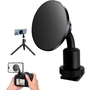 Universal Magnetic Tripod Mount Adapter with Cold Shoe & 1/4" Screw, Phone Tripod Mount for Camera/Ring Light/Selfie Stick, Compatible with Magsafe iPhone 16/15/14/13/12 Series