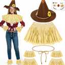 Scarecrow Costume Adult Women, Scarecrow Hat Headband Neck Piece Wrist Leg Ties Face Decals Makeup, Accessories Set for Halloween