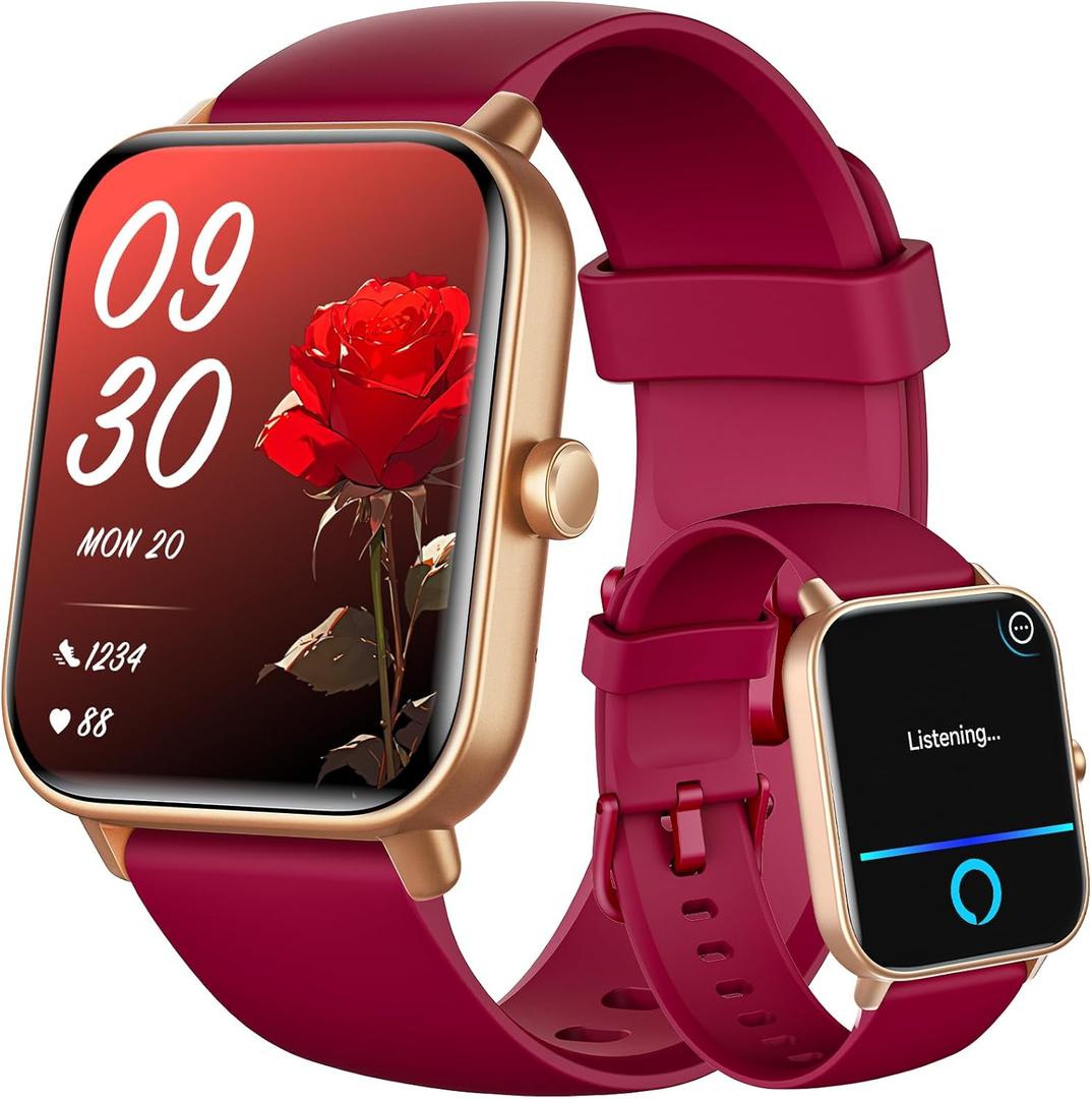 Gydom Smart Watch for Women Android & iPhone, Alexa Built-in, 1.8" Smartwatch with Heart Rate/SpO2/Sleep Monitor, IP68 Waterproof Activity Fitness Tracker, 101+ Sports Mode, Red