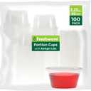 Freshware Plastic Portion Cups with Lids [3.25 Ounce, 100 Sets] Disposable Plastic Cups for Meal Prep, Salad Dressing, Jellos Shot Cups, Souffle Cups, Condiment and Dipping Sauce Cups
