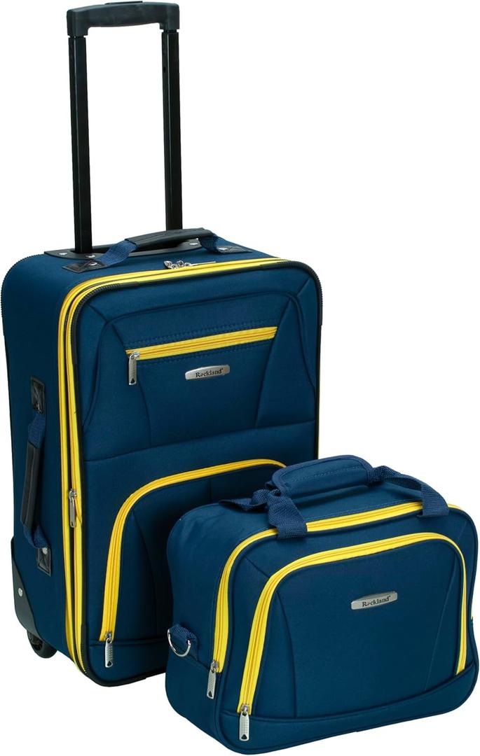 Rockland Fashion Softside Upright Luggage Set, Navy, 2 Piece (19"/14" Tote)