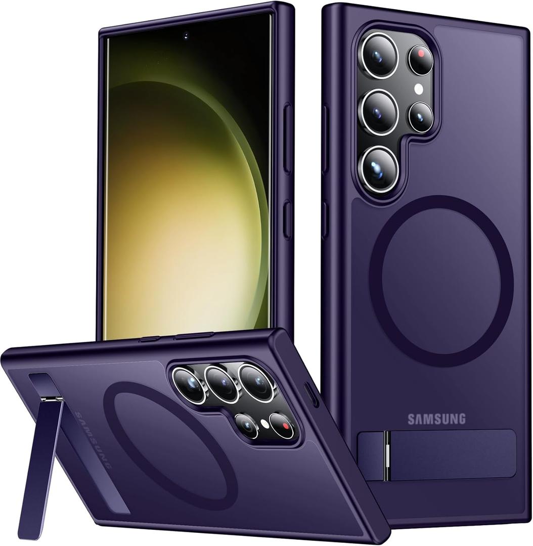 SPIDERCASE Magnetic for Samsung Galaxy S23 Ultra Case, [3 Stand Ways][ Military Grade Drop Protection] with Invisible Stand Shockproof Slim Case for Samsung S23 Ultra 6.8", Purple