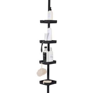 Bath Bliss 4 Tier Aluminum Tension Corner Shower Organizer Caddy in Matte Black, Expands 4 to 8.4 feet