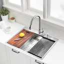 28 Inch Drop In Kitchen Sink - VOKIM 28x22Inch Top Mount sink Workstation 16 Gauge Stainless Steel 10'' Deep Handmade Single Bowl Kitchen Sink with Cutting Board& Strainer