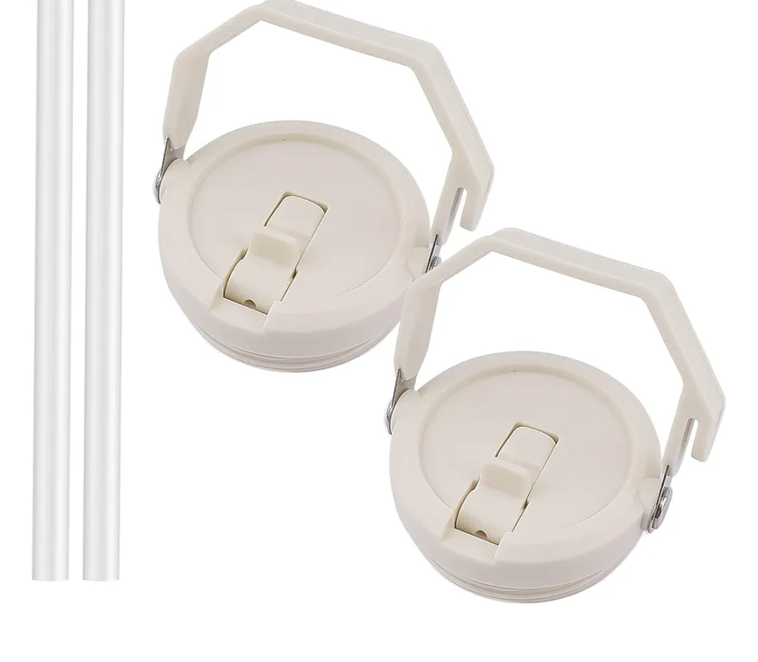 2 Pack 40 oz Tumbler Flip Straw Lid Replacement Fit for 40 oz Stanley Quencher, Leak Proof,Handle On Top,Reusable Tumbler Cover Compatible with 40oz Stanley Quencher (Cream White)