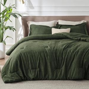 Bedsure 100% Washed Cotton Duvet Cover Queen Size - Forest Green Minimalist Cotton Duvet Cover Linen Like for All Seasons - GentleSoft™ Plain Simple Bedding, 3 Pieces (Forest Green, Queen, 90"x90")