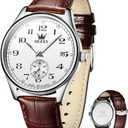 OLEVS Mens Watches Vintage Leather Band Dress Classic Easy Reader Arabic Numerals Analog Quartz Waterproof Date Day Men's Wrist Watches