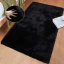 ORINOVA Faux Rabbit Fur Rug Machine Washable Area Rugs Black Fur Rug for Living Room Fuzzy Rugs for Bedroom Teen Room Decor Small Sheepskin 2x3 Rectangle Rugs