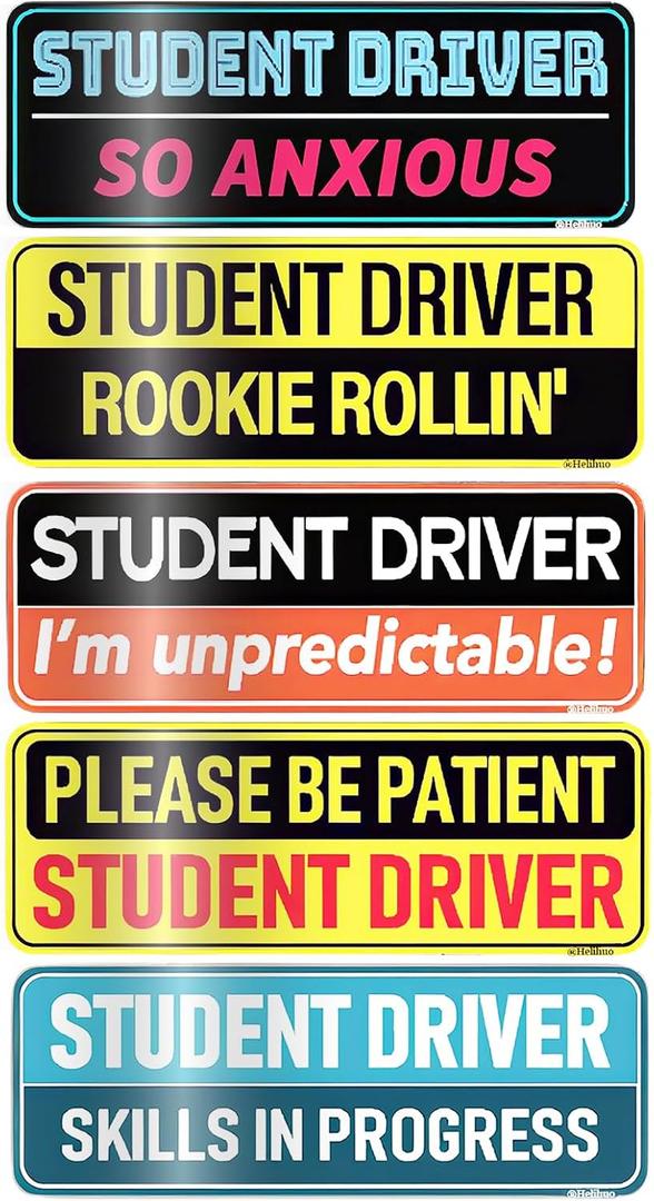 5PCS Student Driver Car Magnets, Funny Reflective Magnetic Bumper Sticker Set, Removable Novice Rookie Safety Attention Sign for Accessories Bumper, 10 x 3.5 Inch (Student Driver)