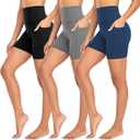 MOREFEEL 3 Pack Biker Shorts Women with Pockets  5" Tummy Control High Waisted Workout Gym Yoga Athletic Shorts (XX-Large-3X-Large, 02 Black,grey,navy Blue)