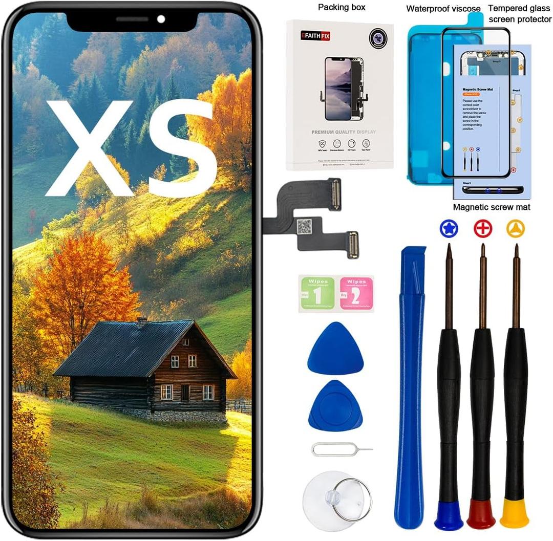 EFAITHFIX for iPhone Xs LCD Screen Replacement 5.8 Inch Assembly Display and 3D Touch Screen Digitizer with Repair Tools Kit for A1920/A2097/A2098/A2099/A2100 with Waterproof Adhesive Tempered Glass