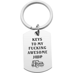 Car Lover Keychain Gift Stainless Steel Dog Tag Keyring Wrangler Accessories Gift for Car Lover (Keys to My)