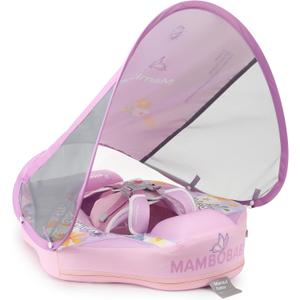 GENTEACO Mambobaby Baby Swim Float with Canopy Non-Inflatable Infant Pool Float with Tail 3-24 Months Avoid Flip Solid Skin-Friendly Material for Toddler Boys Girls, Medium