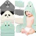 Sublaga 12 PCS Baby Towels, 3 PCS Soft Hooded Baby Towels & 9 PCS Washcloths, Baby Bath Towels for Newborns, Infants & Toddlers- Ultra Absorbent, Cute Baby Towel Gift for Boys & Girls