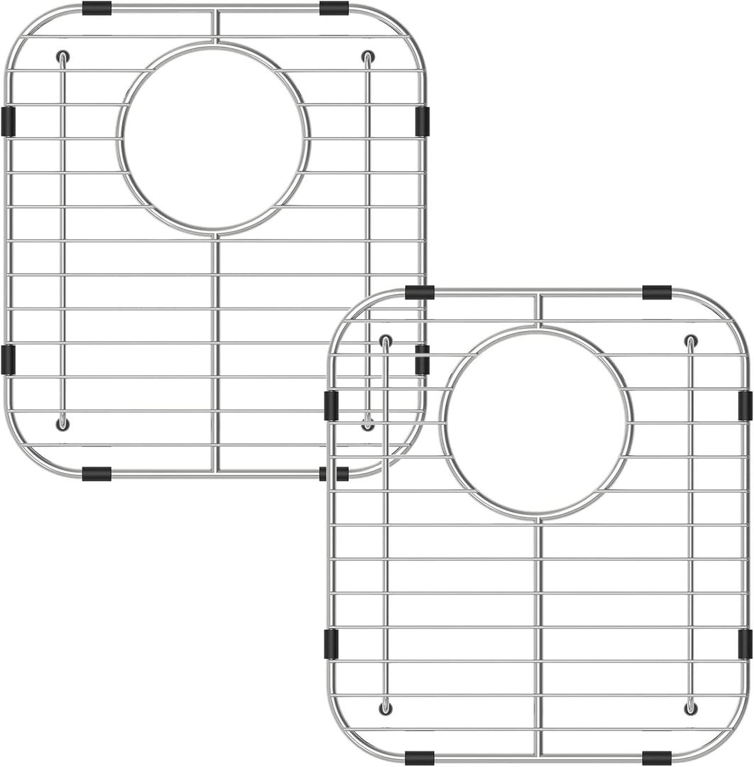 Bottom of Sink Protector Rack, Stainless Steel 13.2"x11.6" Sink Grid Dish Drying Rack Grate with Rear Drain Hole 2 Packs