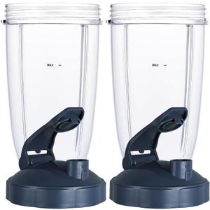 Upgrade Blender Cups Fit for Nutribullet 600w/900w, Replacement Parts 24oz Cups with Flip-Top To-Go-Lids, Blender Accessories (2 Pack)