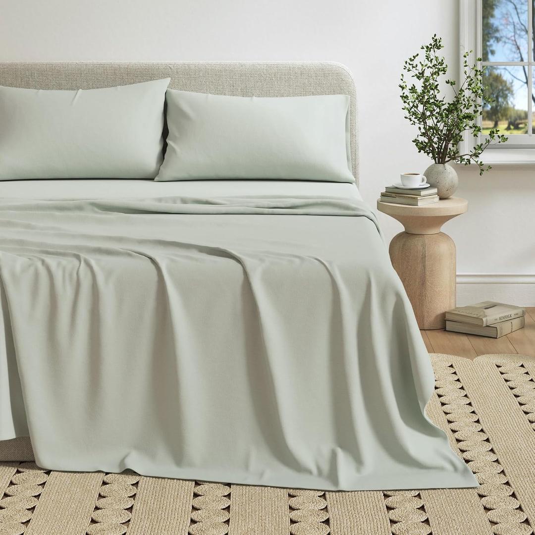 Great Bay Home Cotton Jersey Knit Twin/Twin XL Sheet Set - Ultra-Soft, Stretchy, Heathered Melange Bed Sheets - Cozy, Soft T-Shirt Sheet & Pillowcase Set (Green)