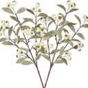2PCS Artificial Fall Stems Fake White Hawthorn Berry Spray, 23" Fall Branches Faux Greenery Autumn Décor for Vase Farmhouse Kitchen Table Centerpiece Fall Decoration