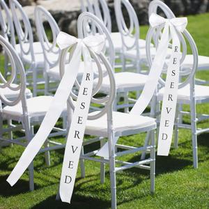 4 Pcs Reserved Bows Sign White Ribbon Bows Reserved Seating Tags Wedding Chair Decor for Bridal Shower Wedding Anniversary Engagement Birthday Church Bench Memorial Ceremony, 29in