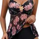 BMJL Womens Mesh Tankini Set with Ruched Bust Flowy Elegant Tummy Control Swimsuit Supportive Two Piece Bathing Suit (X-Large, Floral51)