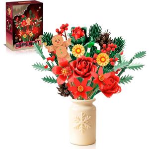 Christmas Flowers Bouquet Building Set, Xmas Botanical Collection Compatible with Lego Flowers for Home Living Room Christmas Decor, Xmas Gift for Grandkids & Teens, 865 PCS