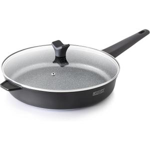 THE ROCK SOHO 12.5-Inch Non Stick Frying Pan with Lid Nothing Sticks, Never Warps, Lasts Longer, Healthy Skillet with Heat-Resistant Handle, PFOA Free, Dishwasher Safe, Black