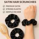 3PCS Satin Scrunchies for Women  No Crease Frizz Free Hair Scrunchies with Gentle Elastic, Soft Bands for Thin & Thick Hairs, Stylish Hair Accessories | Ideal Gift for Women, Classic Black