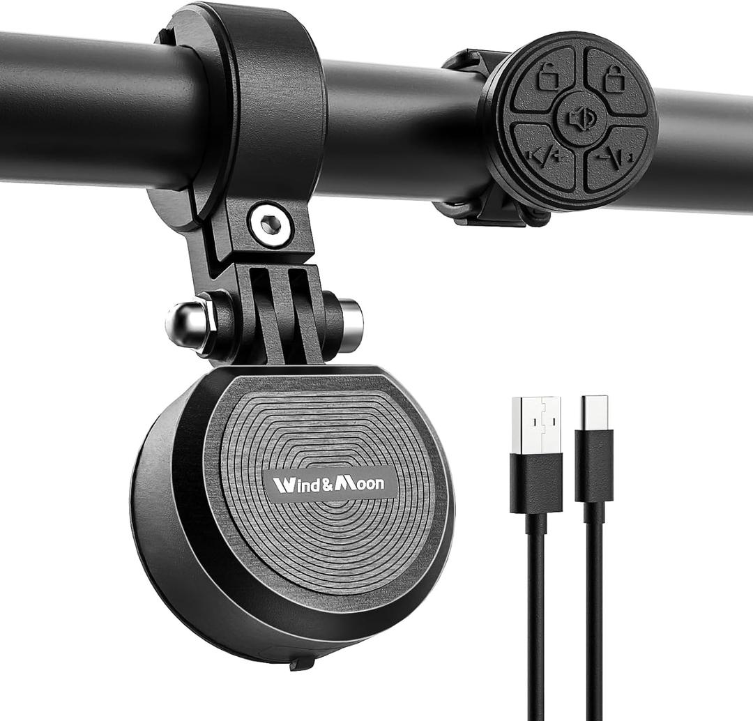 Wind&Moon Electric Bike Bell, 80-130DB Anti-Theft Alarm Adjustable Bike Horn, IPX6 Waterproof with USB Rechargeable Scooter Horn, Bicycle Bell, Warning Horn (Remote Control 4 Tones, 4 Tones, 1 Tone)