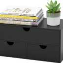 Bamboo Desk Organizer with Drawers Desktop Storage Drawers for Bills Office Supplies Kitchen Utensils Organizing Tool for Home Classroom Organization No Assembly (Black)