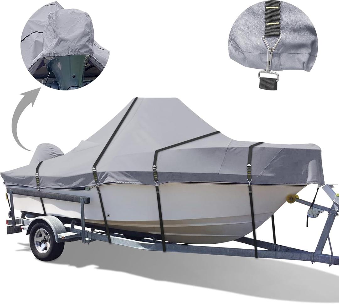 900D Center Console Boat Cover - Heavy Duty Boat Cover for Center Console Boat, Waterproof Trailerable fits 20'-22' Length, Beam Width up to 106" W, Gray
