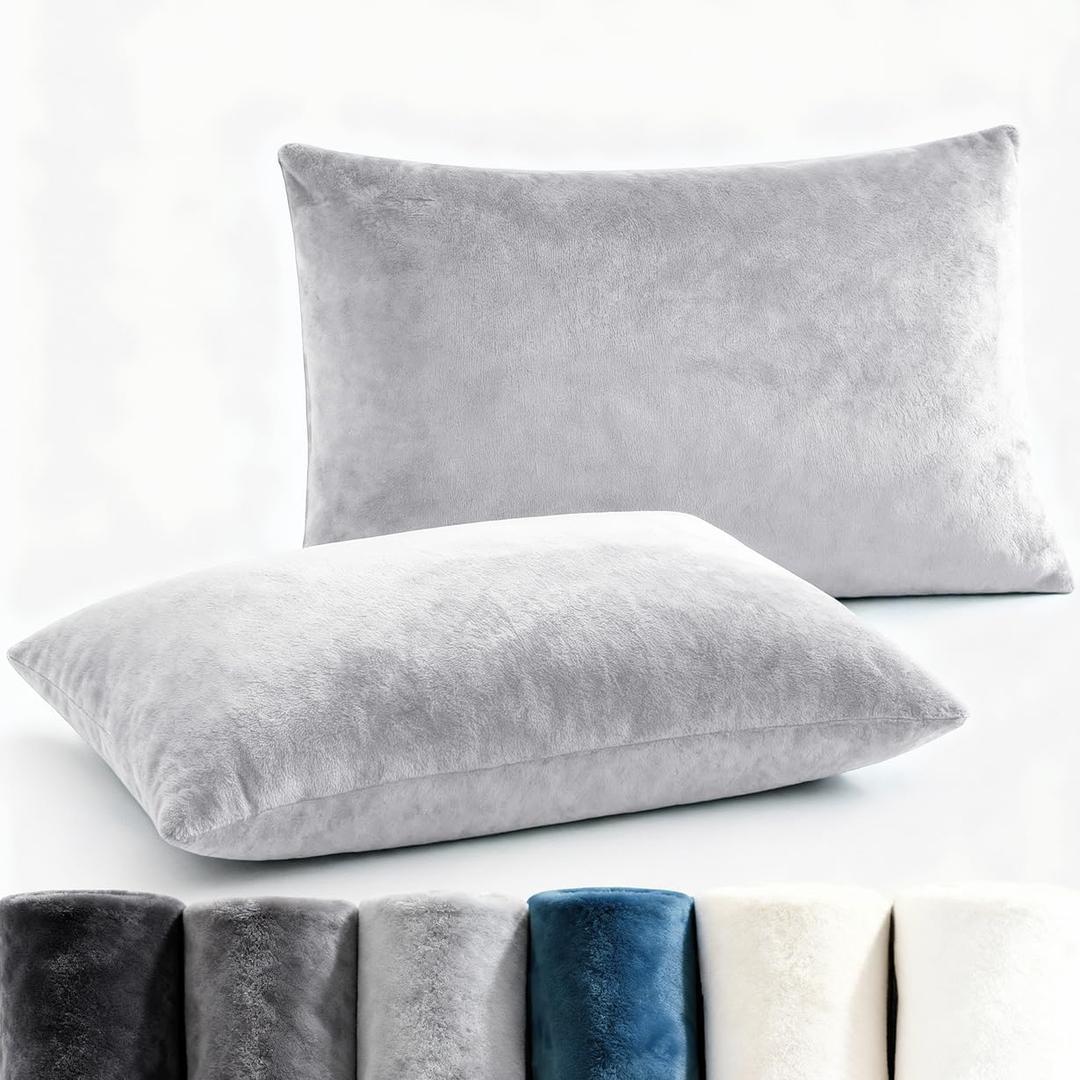 Fleece Queen Pillowcases - Set of 2 Queen Size Flannel Pillowcases - Super Soft Fleece Pillow Case Cover with Envelope Enclosure for Bedroom & Couch - Fuzzy Velvet Pillow Shams for All Seasons - Grey