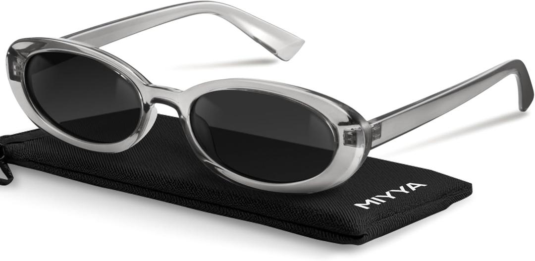 miyya Trendy Polarized Sunglasses Women, Oval Sunglasses for Women Men, Retro Sun Glasses for Women 2024, UV Protection (Silver/Dark Gray)