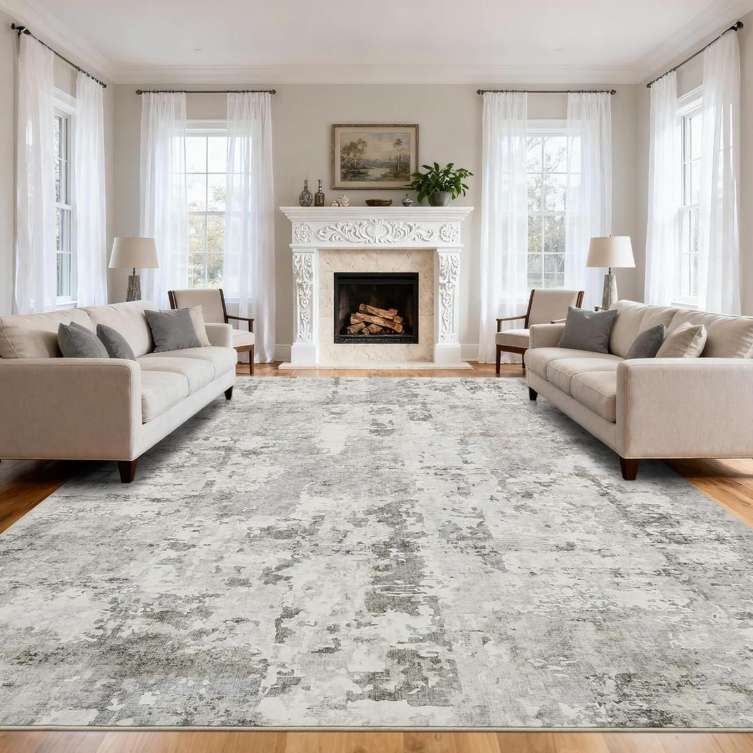 GarveeHome Large Area Rugs 9x12 for Living Room, Neutral Abstract Washable Rug Modern Non Slip Floor Mat Carpet Indoor Beige Accent Rug for Bedroom Dining Room Playroom Nursery Home Decor