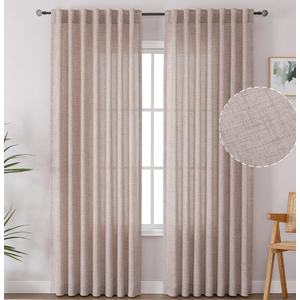 Natural Linen Curtains 84 Inch Long for Living Room 2 Panels -Thick Textured, Light Filtering, Rod Pocket & Back TAB, 52W x 84L