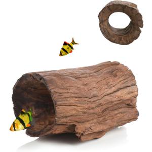 Betta Wood Tunnel Tube,Betta Fish Toys Hideout for Aquarium Fish Tank Decorations-Reptile Hide-Snake Hide-Cave for Turtle Habitat Shelter for Crayfish Shrimp and Other Aquatic Pets 5.5-7.1" (single hole)