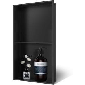 Shower Niche 9" X 25" Black, Shower Caddies, Wall Niche Double Shelves, Shower Niche Insert Tile Ready, No Tile Needed Over Mount Installation