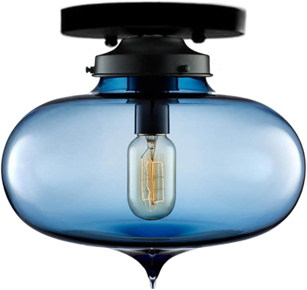 Glass Farmhouse Ceiling Light - Modern Glass Flush Mount (10*8" Stalactite, Blue)