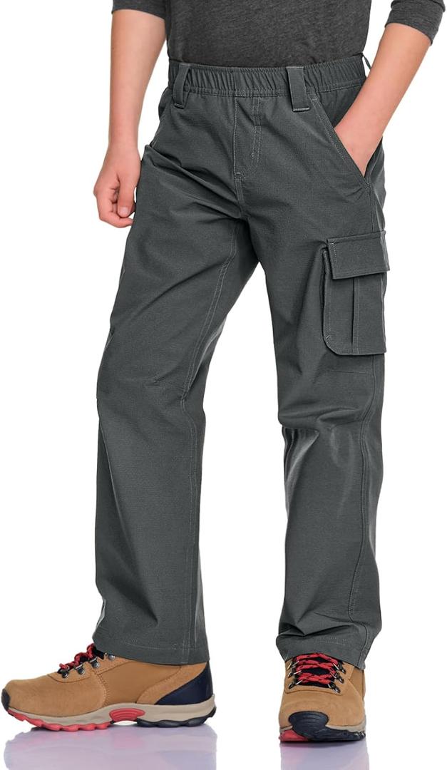 CQR Kids Boys Hiking Cargo Pants, Water Resistant UPF 50+ Quick Dry Youth Casual Outdoor Climbing Camping Trousers, Grey, Medium