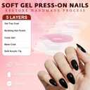 Black Press on Nails Almond with Nail Tabs,120pcs Medium Almond Press on Nails,12 Sizes Glossy Black Medium Fake Nails,Full Cover Acrylic Nails Press ons for Women