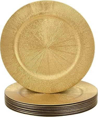13 Inch Gold Charger Plates, Round Reef Pattern, Plastic, 100 pieces