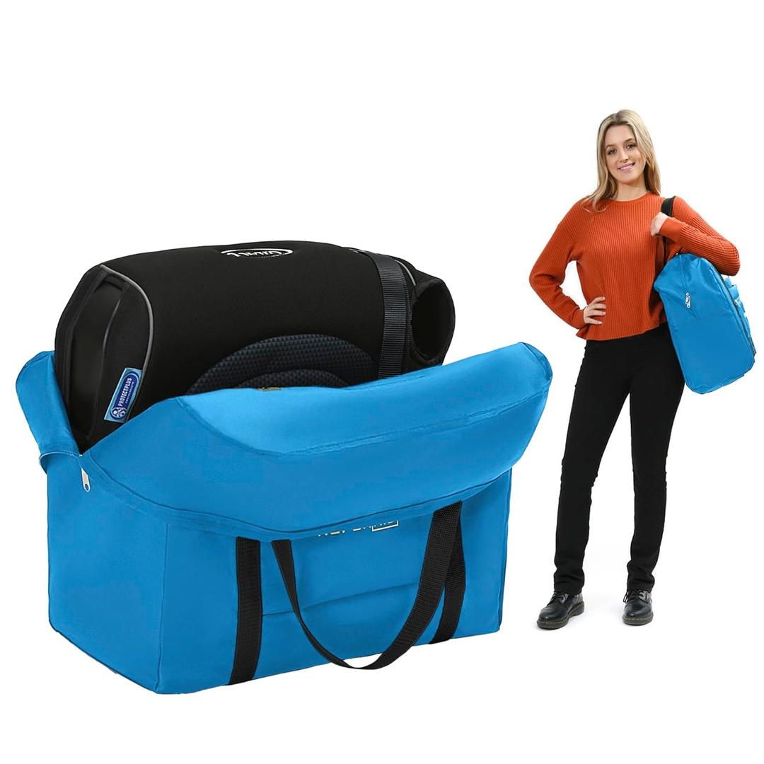 Reperkid Booster Seat Travel Bag for Airplane, Blue, 17" H x 16.5" W x 9.5" D, Compatible with Gb Pockit Stroller and Most Boosters Premium Waterproof Cover, Hand Bag Design, Durable Zipper