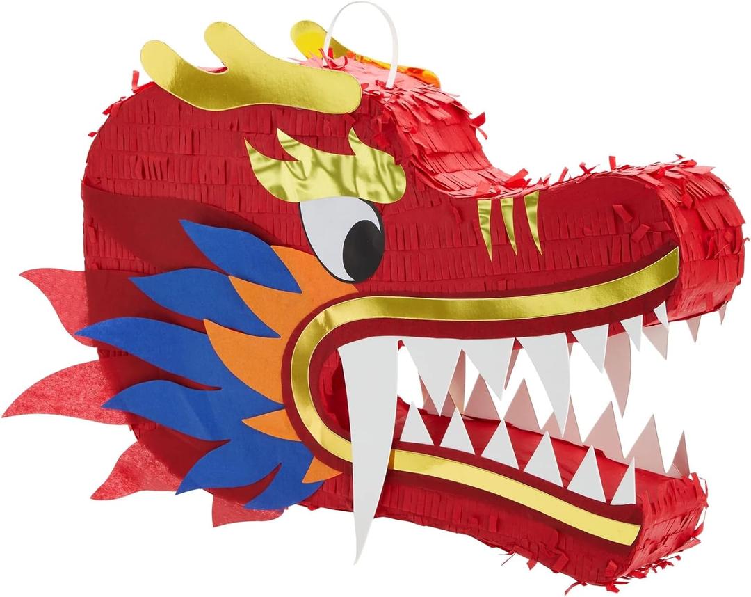Dragon Pinata - Chinese Head, Birthday Party Supplies, 2025 Chinese New Year Decorations (16.5x11x3 In)