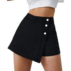 Women's High Waisted Stretchy Denim Skort Casual Asymmetrical Jean Skorts Mini Skirts with Shorts for Summer. (X-Large, Black)