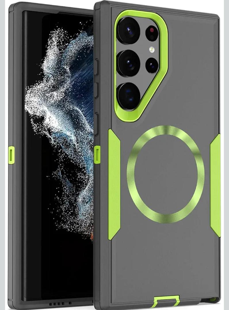 Designed for Samsung Galaxy S24 Ultra Case,Magnetic,Double Drop Protection Heavy Duty,Compatible with MagSafe,Dustproof,No Fading, No Yellowing,for Men Women,Grey Green