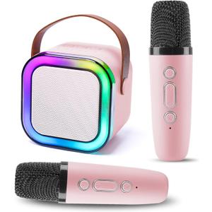 Mini Karaoke Machine for Kids Gift, Mini Kraoke Machin Portable Bluetooth Speaker with 2 Microphone, Mini Kraoke Machine for Girls Birthday 4, 5, 6, 7, 8, 9, 10+ Year Old Pink