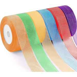 6 Rolls Organza Ribbon Sheer Chiffon Ribbon Transparent Chiffon Ribbons for Christmas Valentine's Day Gift Wedding Birthday Bouquet Garland Bow Making (50 Yards x 6 Rolls, Rainbow Series)
