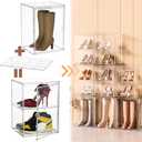 Attelite Clear Display Case Stackable Plastic Storage Bins with Lid, 2 Tiers Boot Shoe Box Organizers with an Adjustable Divider, Big Acrylic Display Storage Box with Magnetic Door,  XXL Magnetic door (Pack of 1)