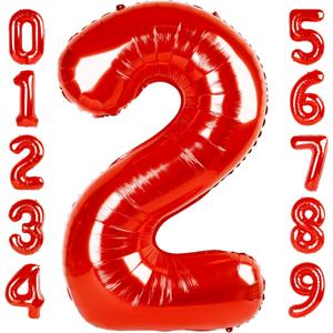 2 Numbers Balloon 40 Inch Red Two Balloon Number Birthday Decor, 2nd 12 21st Party Celebration Decorations Graduations Wedding Baby Shower
